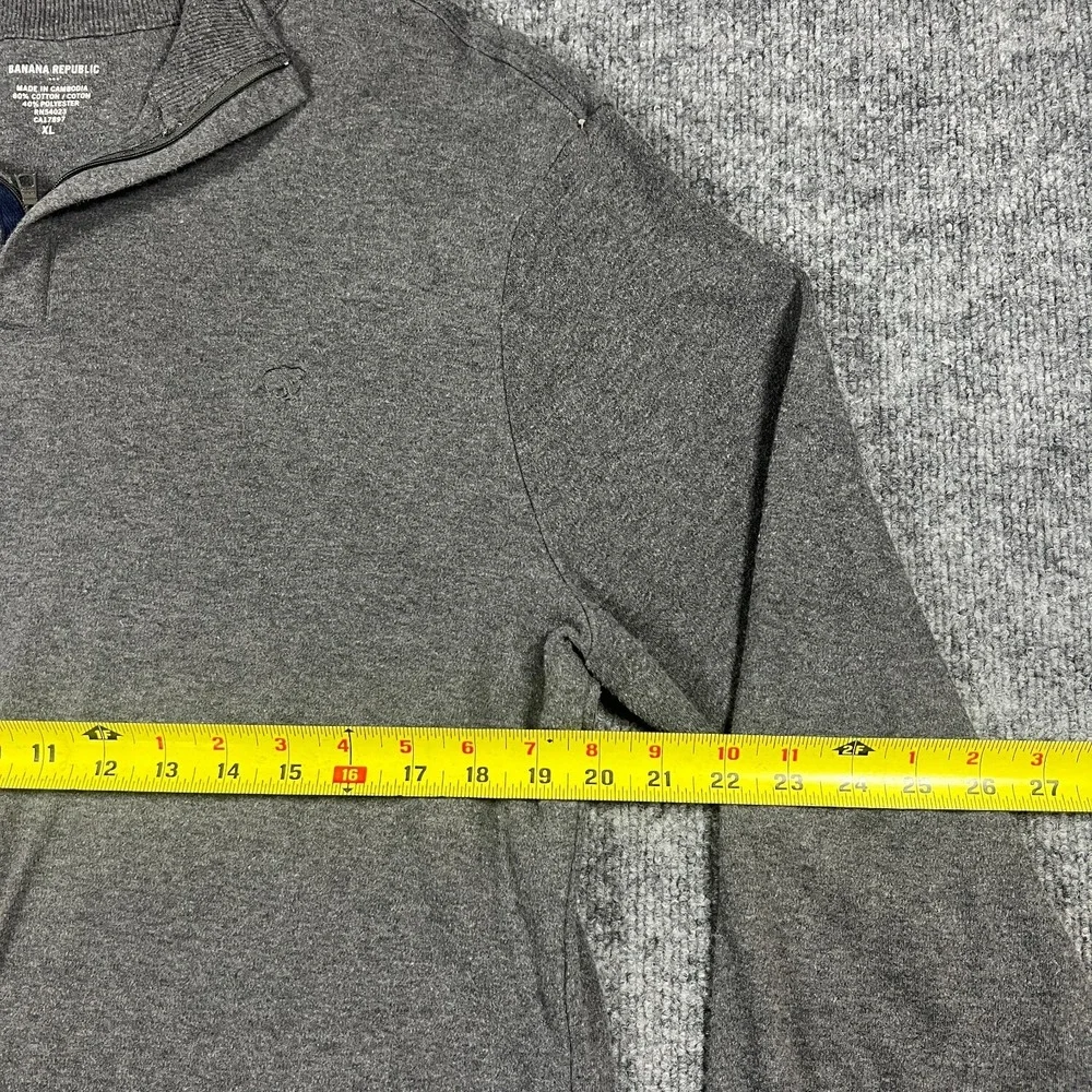 Banana‎ Republic Sweater Mens Extra Large Heathered Gray Cotton Knit Quarter Zip